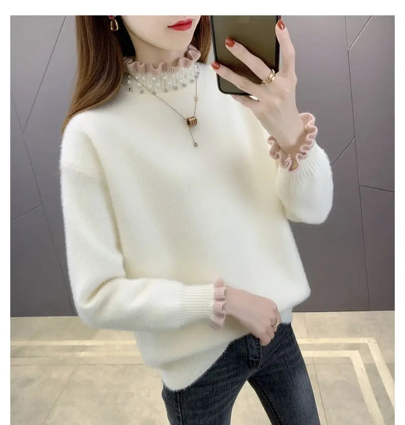 2023 Autumn Winter Thick Sweater Women Knitted Ribbed Pullover Sweater Long Sleeve Fasion Slim Jumper Soft Warm Pull Femme