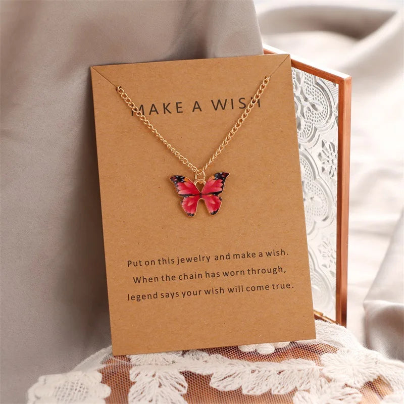 Cute Colorful Butterfly Pendant Necklace for Women Gold Color Clavicle Chain Choker Lady Wedding Party Jewelry Fashion Gifts