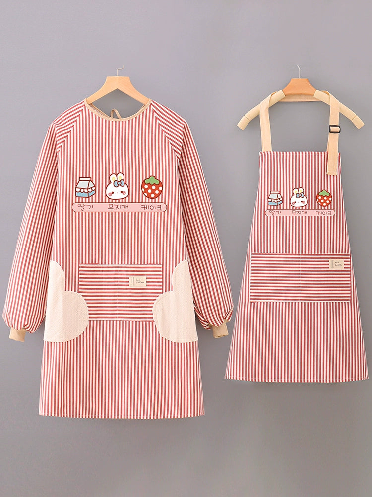 Household Summer Thin Internet Celebrity Cotton and Linen Long Sleeve Apron