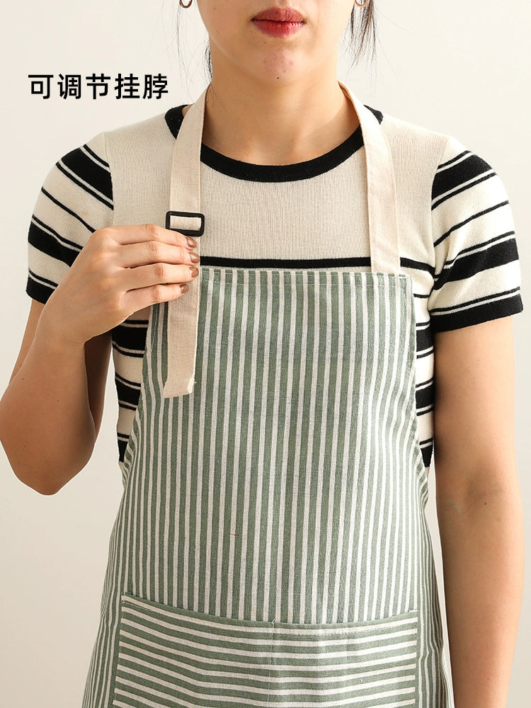 VV Xiaowangjia Inventory Pure Cotton Apron Female Household Kitchen Special Work Clothes Cotton Linen Cooking Apron Thin Breathable