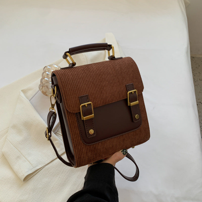 Corduroy bag for women autumn and winter new style fashion small backpack high-end ladies handbag small square bag