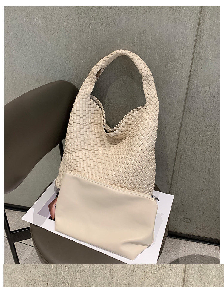 New high-end hand-woven bag large-capacity shoulder tote bag underarm bag bucket bag mother-and-child bag trend