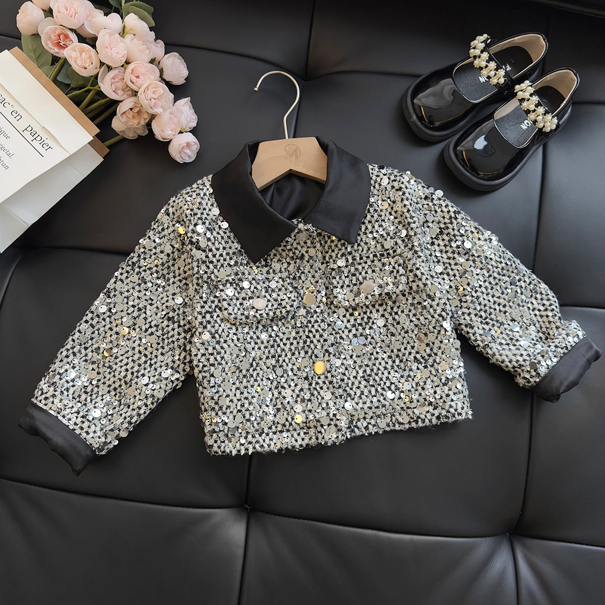 Girls Clothing Sets Autumn Spring Kids Child Toddler Sequins Coat and Dress Clothes Suit Children Girl Birhtday Clothes 2 4 6 8