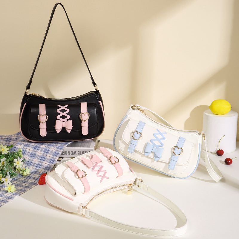 New portable armpit bag baguette bag women's bag lolita bow sweet and cute lo bag small bag