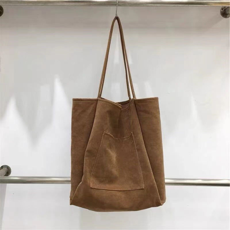 Homemade Autumn and Winter Style Ins Casual Lazy Style Suede Large Capacity Commuter Tote Bag Shoulder Bag