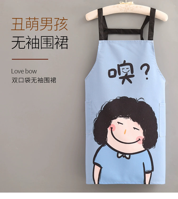 Canvas Apron Home Kitchen Men's Summer Thin 2022 Internet Celebrity New Work Clothes Women's Cooking Cartoon Waist