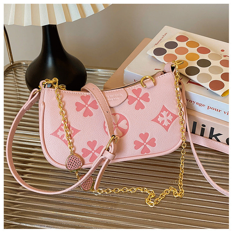 High-grade underarm bag summer new niche women's bag retro print chain shoulder handbag messenger bag