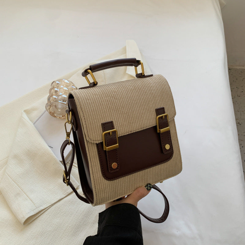 Corduroy bag for women autumn and winter new style fashion small backpack high-end ladies handbag small square bag