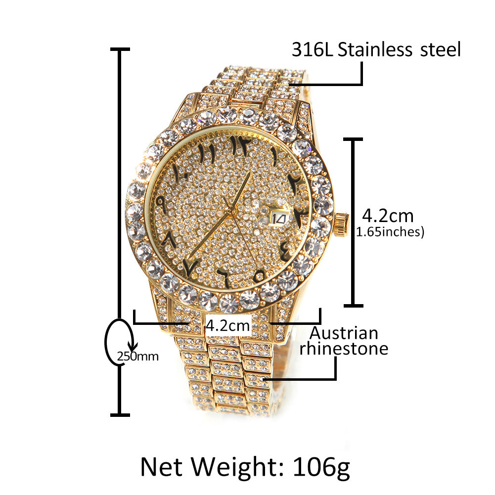 Gumeng new watch unisex fashion full diamond British watch classic cross-border floral digital large dial watch