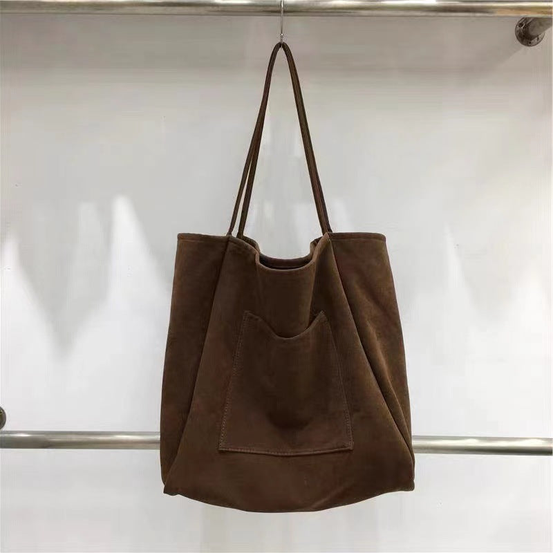 Homemade Autumn and Winter Style Ins Casual Lazy Style Suede Large Capacity Commuter Tote Bag Shoulder Bag