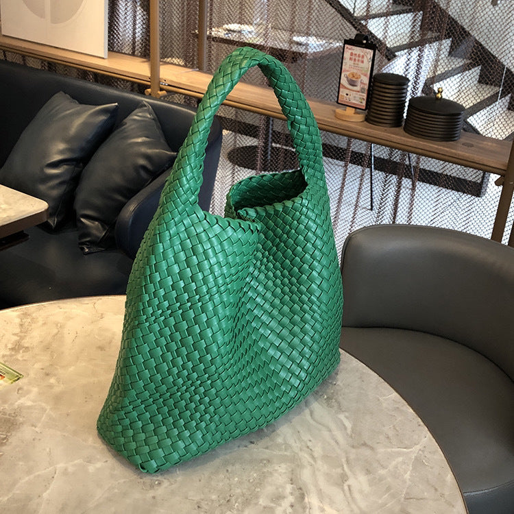 New high-end hand-woven bag large-capacity shoulder tote bag underarm bag bucket bag mother-and-child bag trend