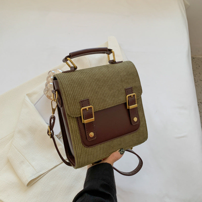 Corduroy bag for women autumn and winter new style fashion small backpack high-end ladies handbag small square bag