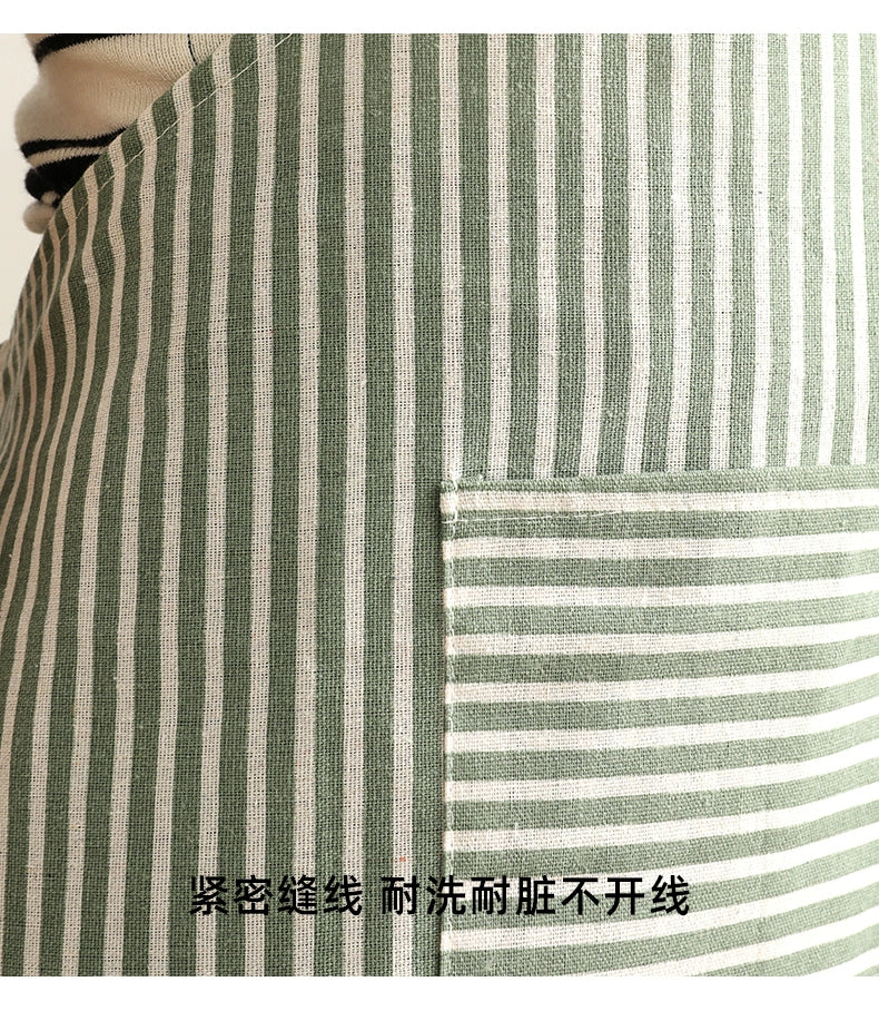 VV Xiaowangjia Inventory Pure Cotton Apron Female Household Kitchen Special Work Clothes Cotton Linen Cooking Apron Thin Breathable