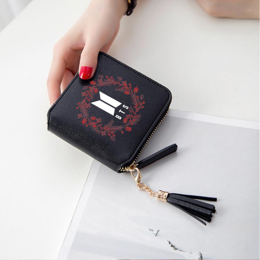 Logo printed tassel wallet female zipper clutch bag