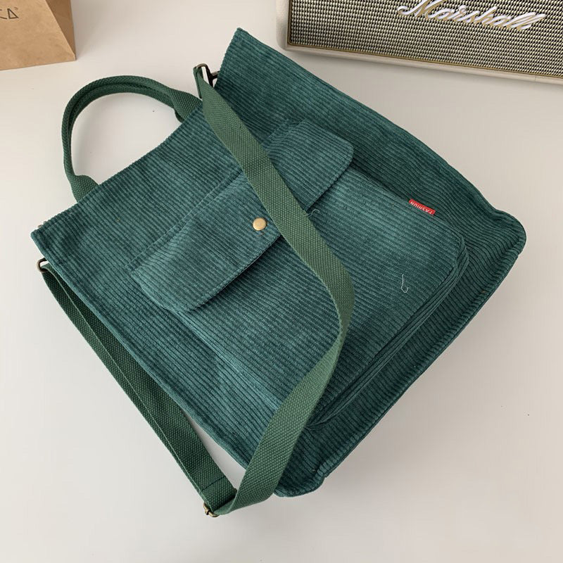 New Corduroy Shoulder Bag Foreign Trade Retro Female Student Canvas Diagonal Bag Literary Versatile Handbag