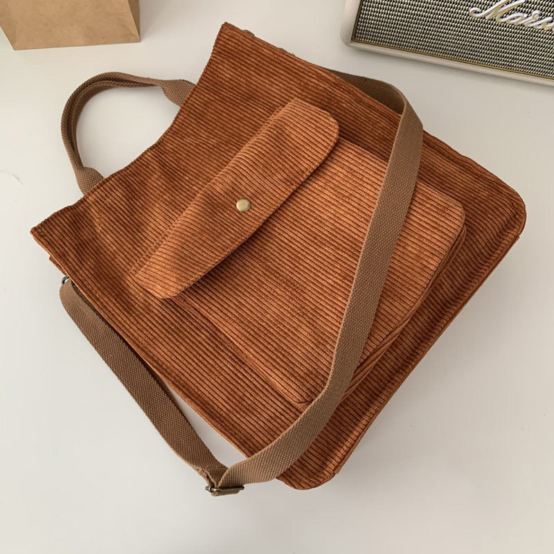 New Corduroy Shoulder Bag Foreign Trade Retro Female Student Canvas Diagonal Bag Literary Versatile Handbag