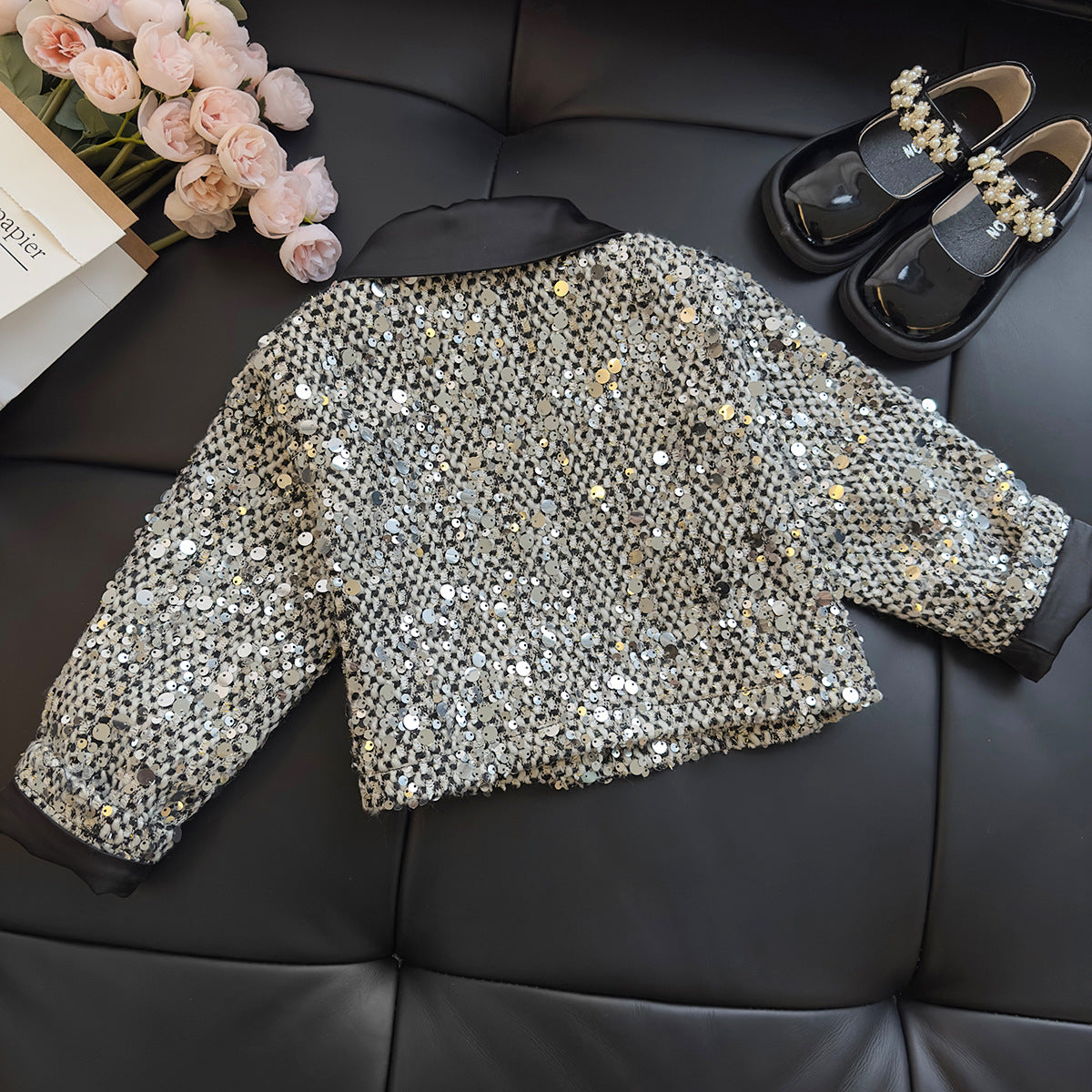 Girls Clothing Sets Autumn Spring Kids Child Toddler Sequins Coat and Dress Clothes Suit Children Girl Birhtday Clothes 2 4 6 8