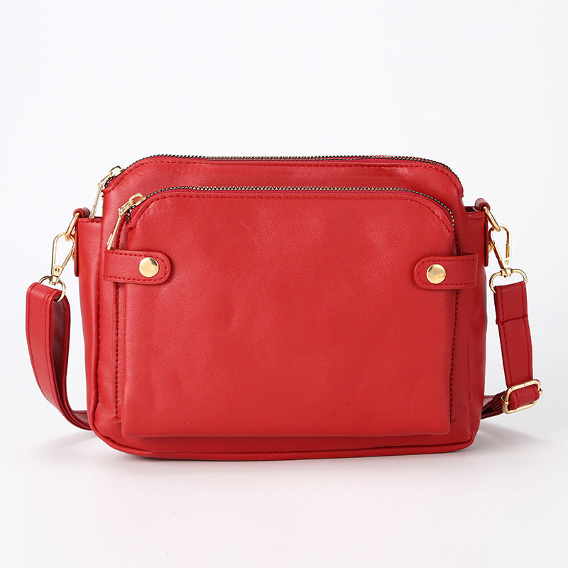 Three Layer Leather Crossbody Shoulder Three Layer Leather Crossbody Shoulder Cross Border