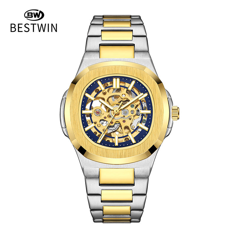 Hollow men's watch fully automatic mechanical watch waterproof men's watch gold watch cross-border business