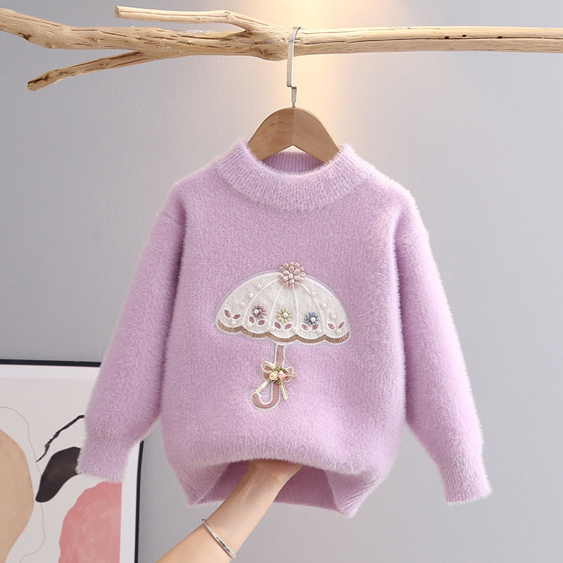 3-11 Yrs Autumn Winter Baby Girls Knit Long Sleeve Umbrella Pattern Children Girl Tops Sweater 2023 Floral Kids Pullover GY08131