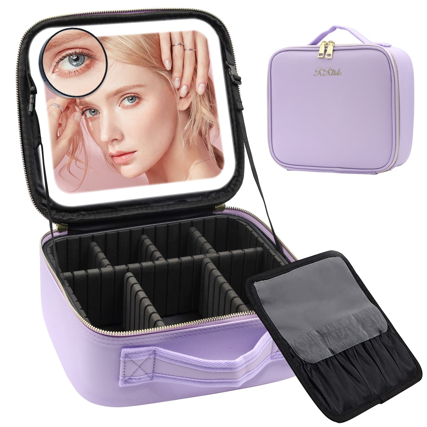 Cross-border spot LED light with light mirror cosmetic bag large capacity portable travel cosmetic bag with light cosmetic case