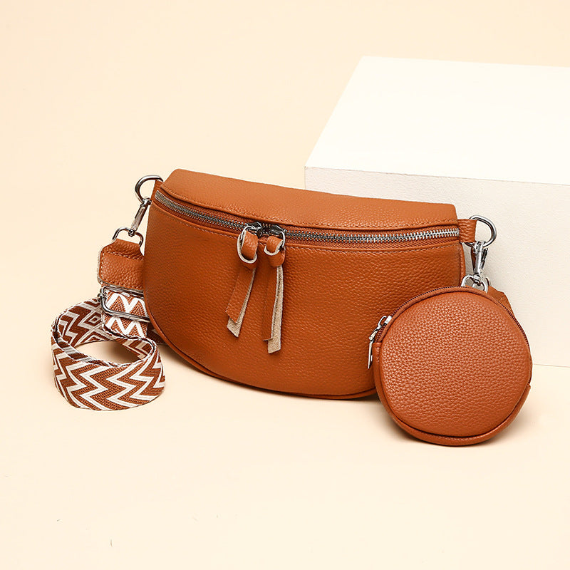 New genuine leather women's bag women's top layer cowhide saddle bag trendy women's bag fashionable casual chest bag single shoulder crossbody bag women