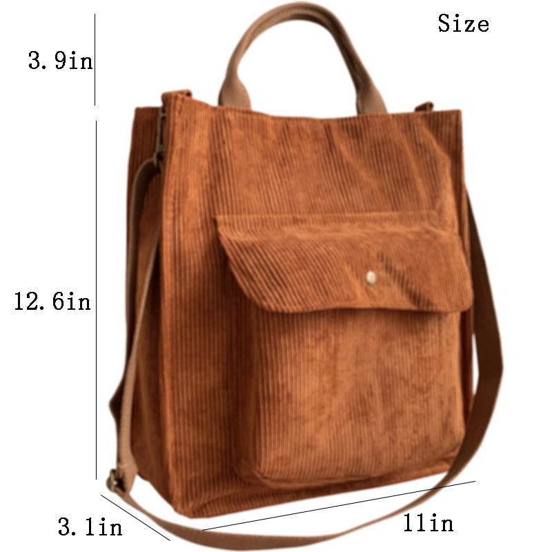 New Corduroy Shoulder Bag Foreign Trade Retro Female Student Canvas Diagonal Bag Literary Versatile Handbag