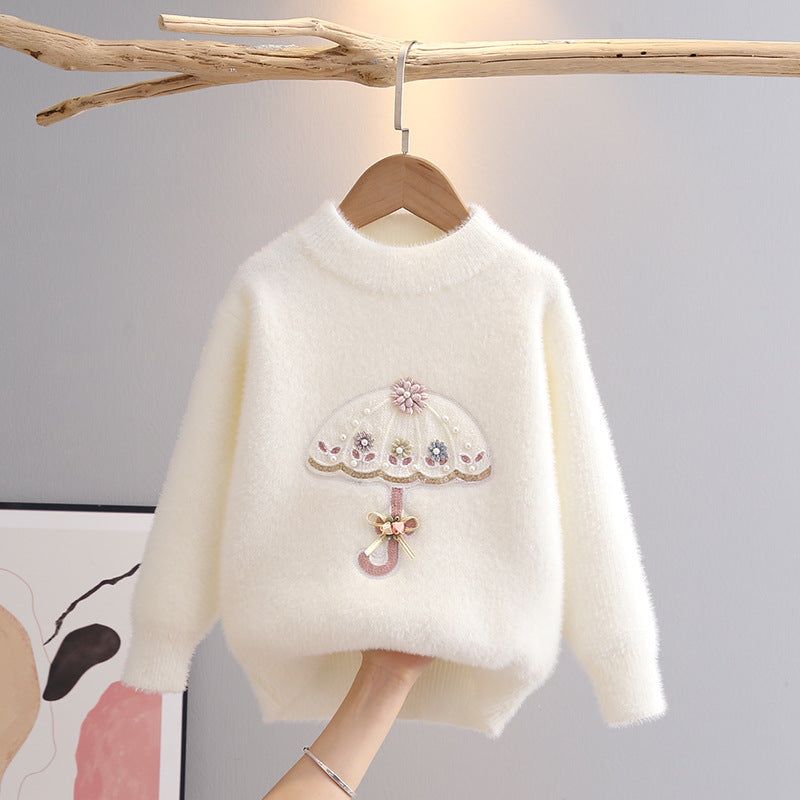 3-11 Yrs Autumn Winter Baby Girls Knit Long Sleeve Umbrella Pattern Children Girl Tops Sweater 2023 Floral Kids Pullover GY08131