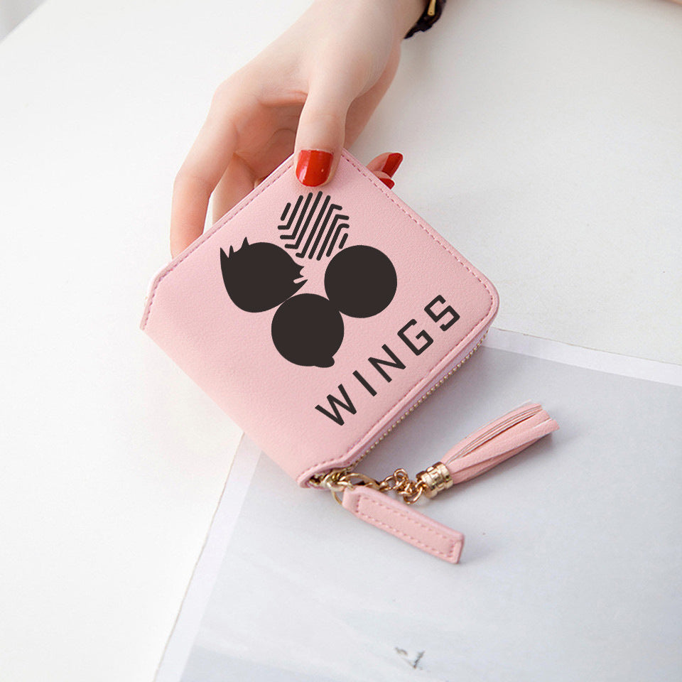 Logo printed tassel wallet female zipper clutch bag