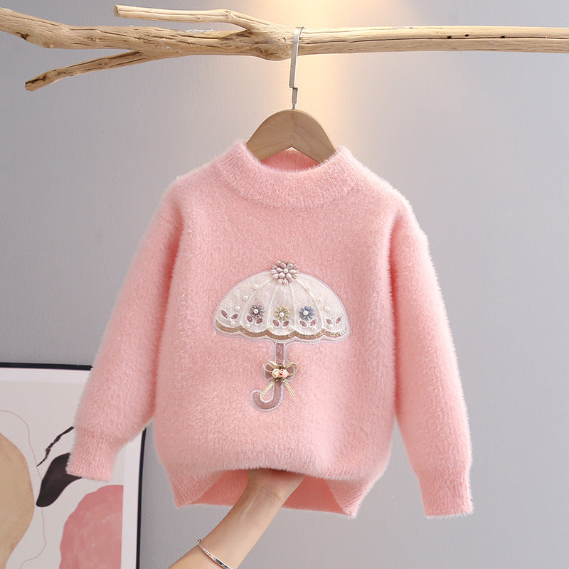 3-11 Yrs Autumn Winter Baby Girls Knit Long Sleeve Umbrella Pattern Children Girl Tops Sweater 2023 Floral Kids Pullover GY08131