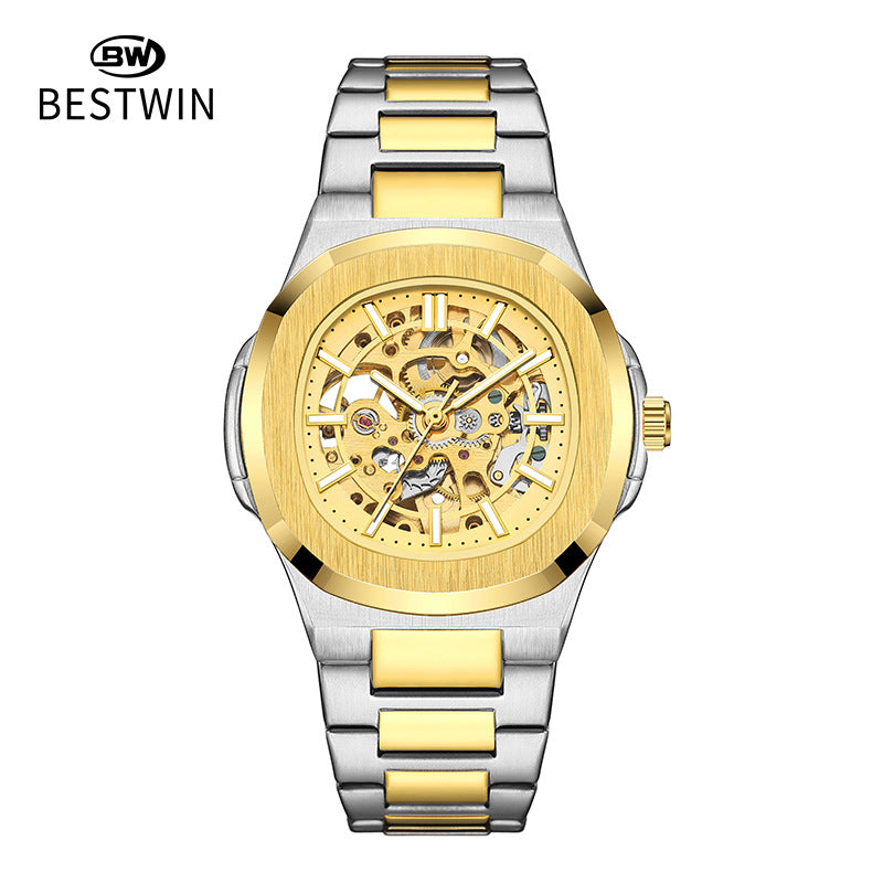 Hollow men's watch fully automatic mechanical watch waterproof men's watch gold watch cross-border business