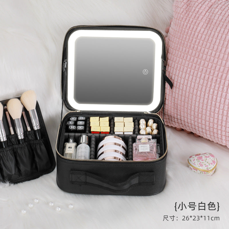 Large-capacity cosmetic bag with mirror, light and makeup skin care products cosmetic storage bag portable travel storage bag