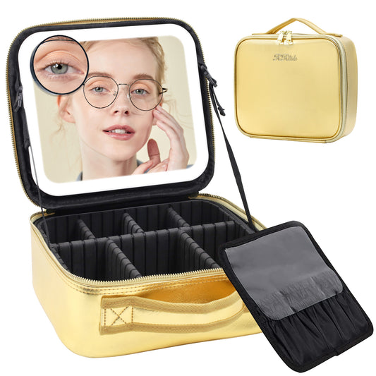 Cross-border spot LED light with light mirror cosmetic bag large capacity portable travel cosmetic bag with light cosmetic case