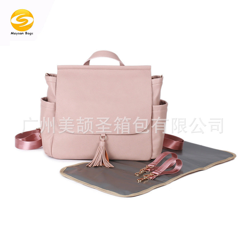 Hot selling new PU mommy bag, fashionable mother and baby bag, travel bag, portable backpack, women's bag, backpack, matching diaper pad