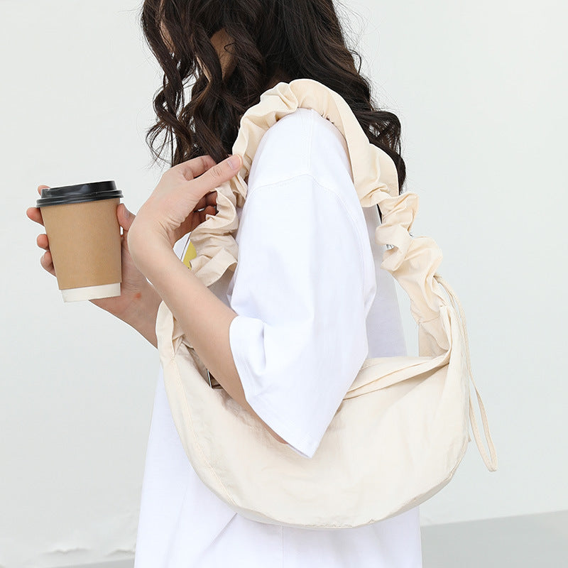 Casual literary shoulder bag ins pleated nylon dumpling bag net celebrity fashion drawstring canvas messenger bag