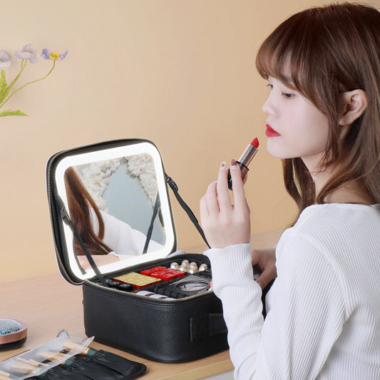 With Mirror Mirror Makeup Case With Light Cosmetic Bag and Makeup Artist Bag Large Capacity Cosmetic Storage Bag Portable