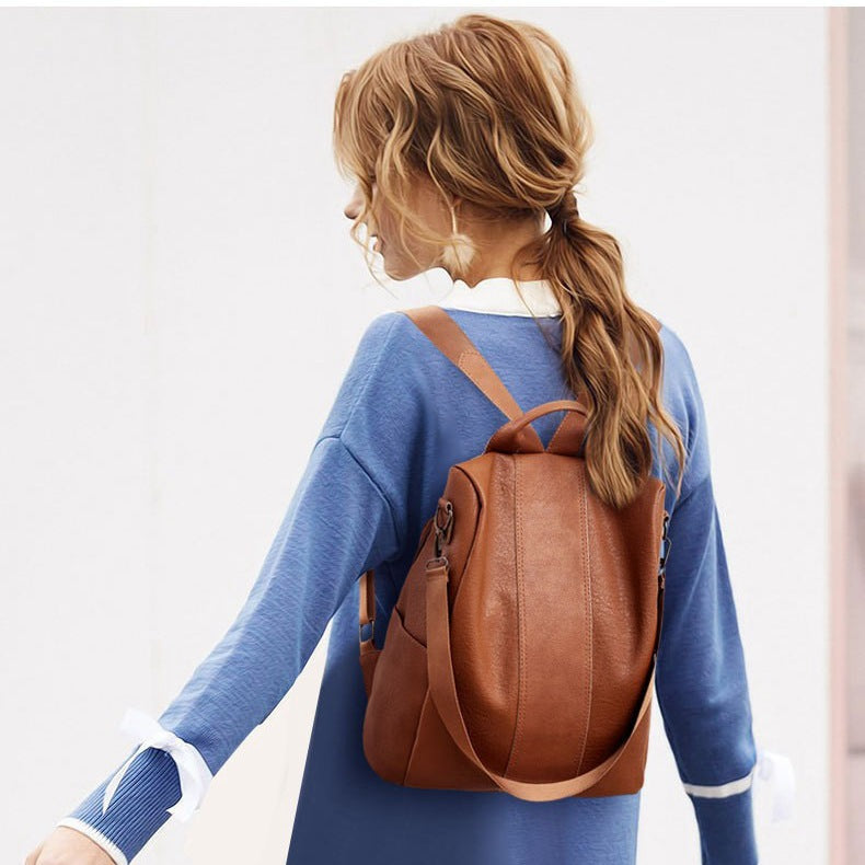 New large capacity backpack fashionable simple style all-match solid color anti-theft women's backpack