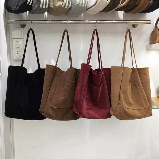 Homemade Autumn and Winter Style Ins Casual Lazy Style Suede Large Capacity Commuter Tote Bag Shoulder Bag