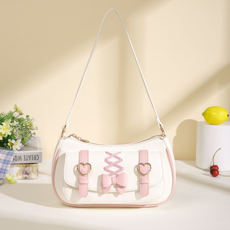 New portable armpit bag baguette bag women's bag lolita bow sweet and cute lo bag small bag