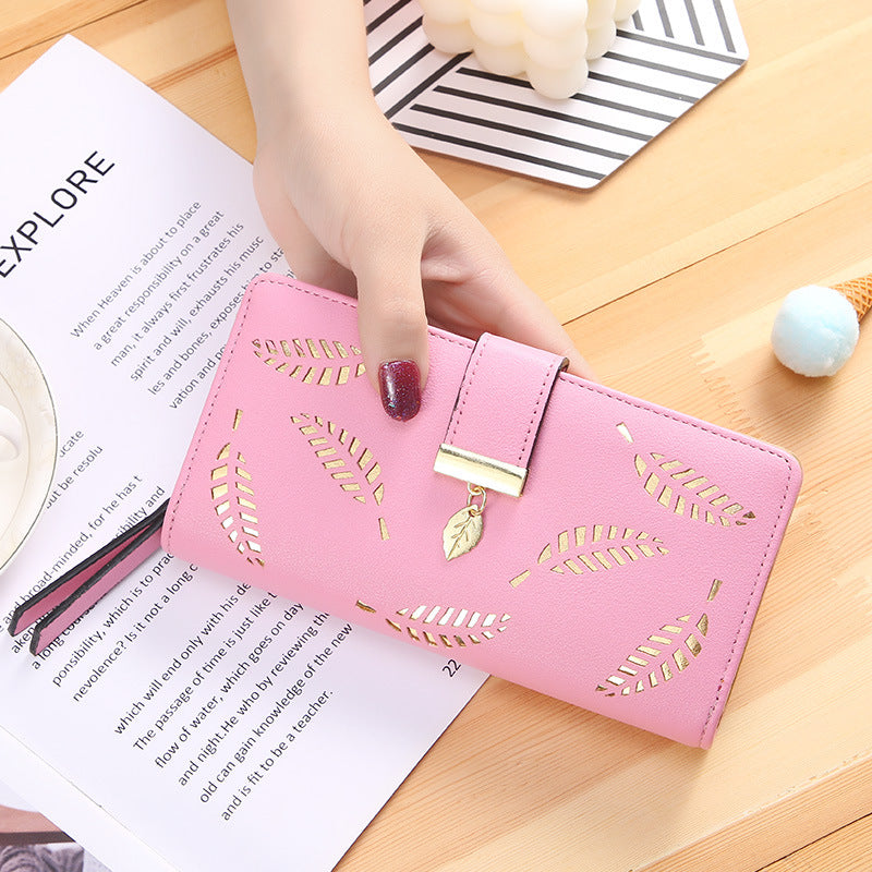 Women's Wallet Long Fashion Clutch Hollow Leaf Zipper Buckle Wallet Women's Bag