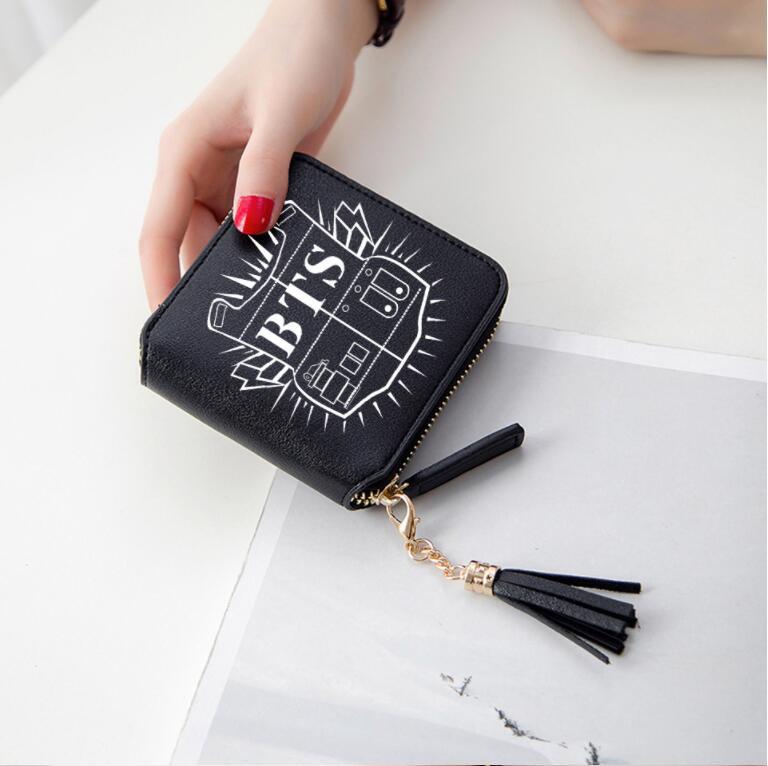 Logo printed tassel wallet female zipper clutch bag