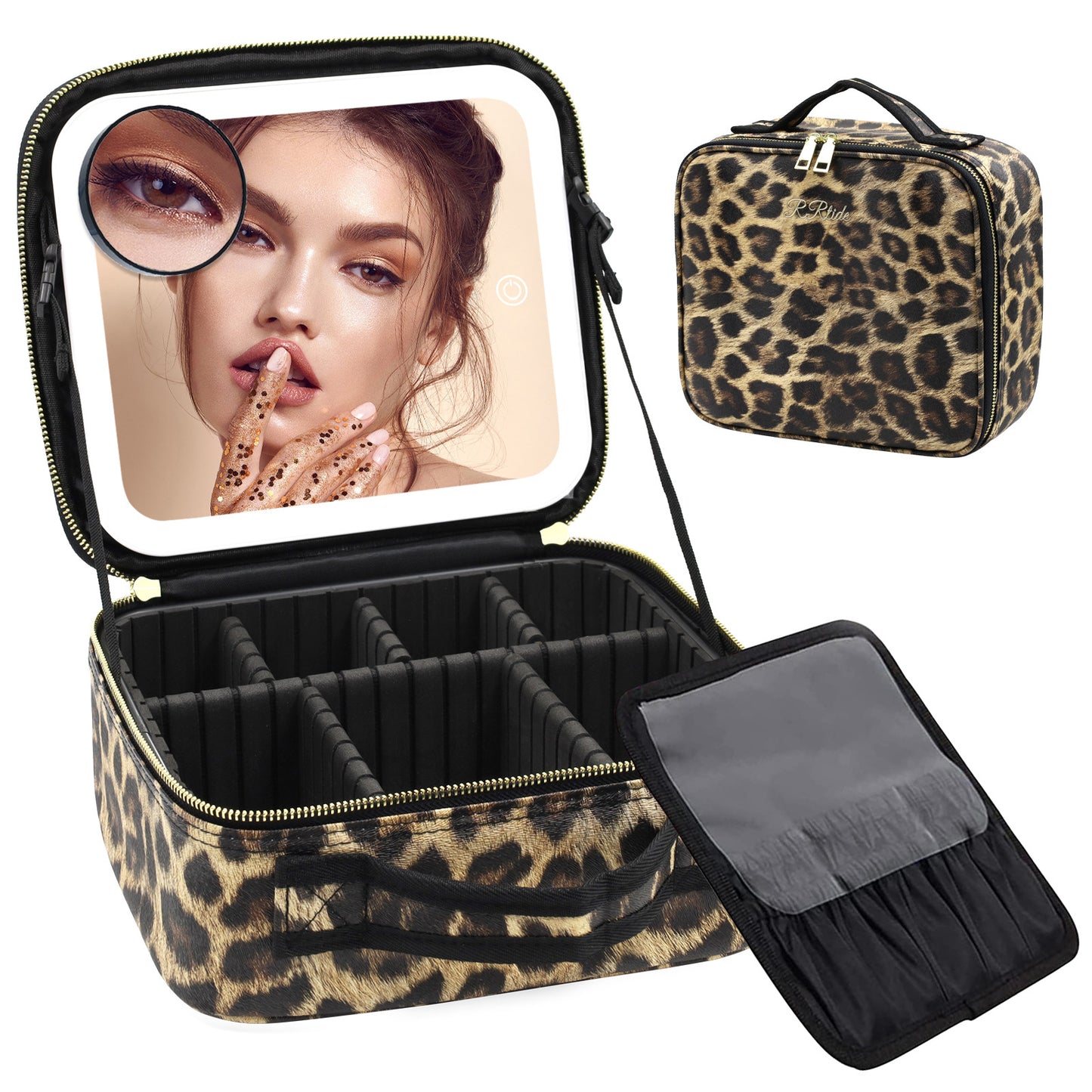 Cross-border spot LED light with light mirror cosmetic bag large capacity portable travel cosmetic bag with light cosmetic case