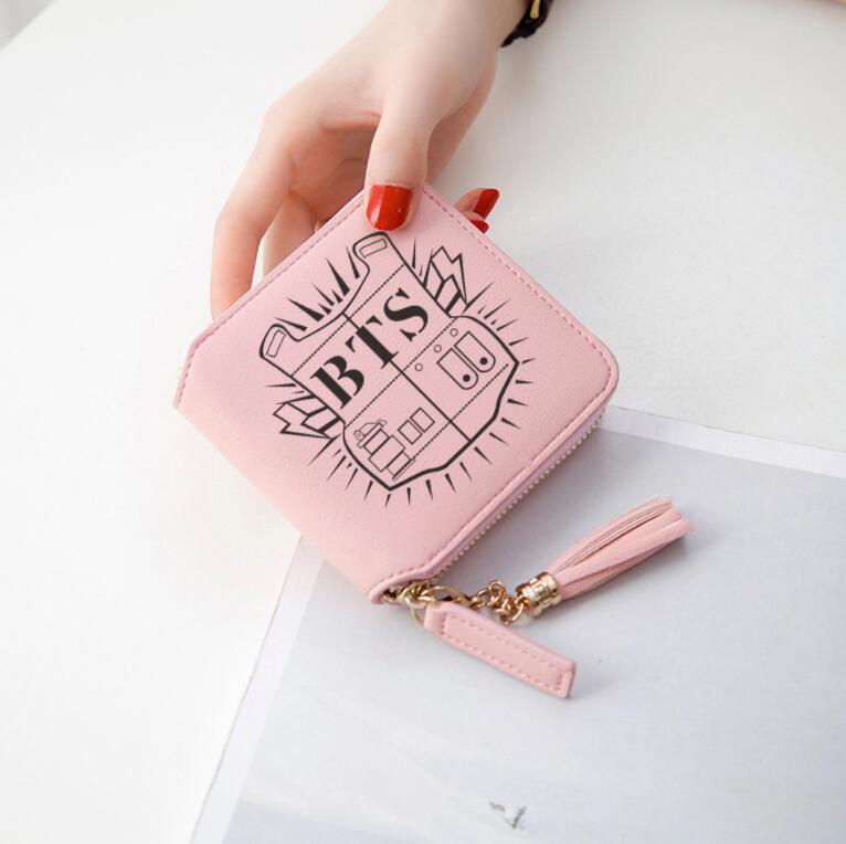 Logo printed tassel wallet female zipper clutch bag