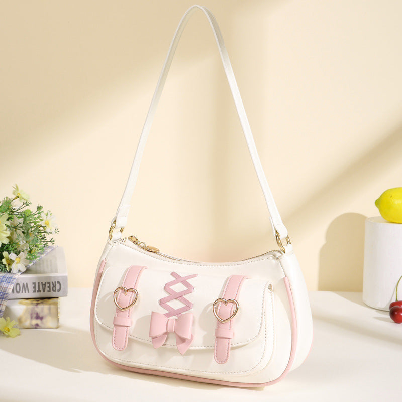 New portable armpit bag baguette bag women's bag lolita bow sweet and cute lo bag small bag