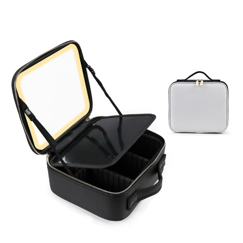 Cross-border Large Capacity LED Cosmetic Case Full Screen Portable Travel Cosmetic Storage Bag with Lamp and Mirror Cosmetic Bag