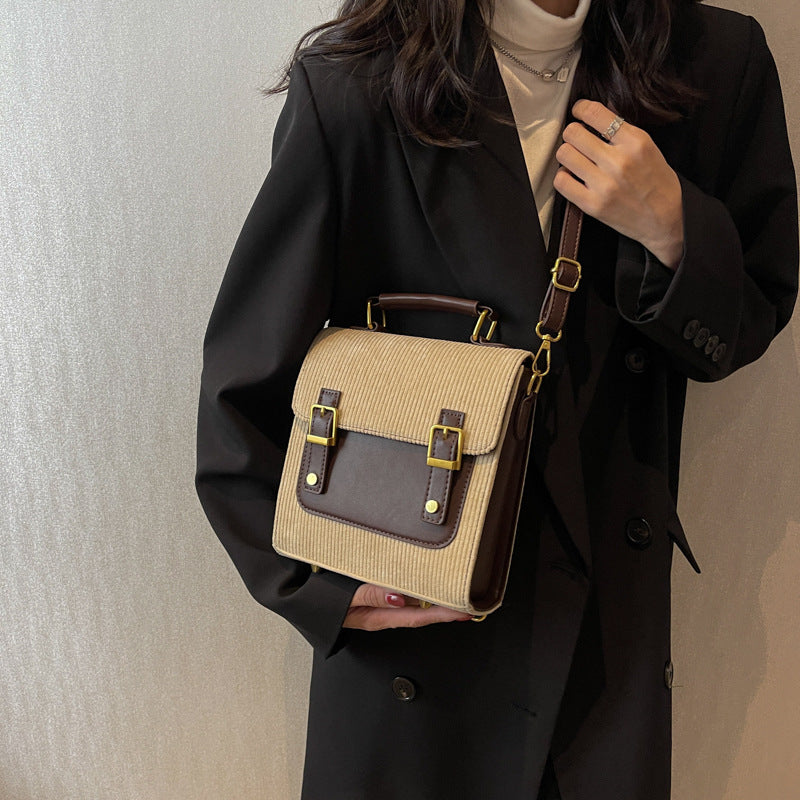 Corduroy bag for women autumn and winter new style fashion small backpack high-end ladies handbag small square bag