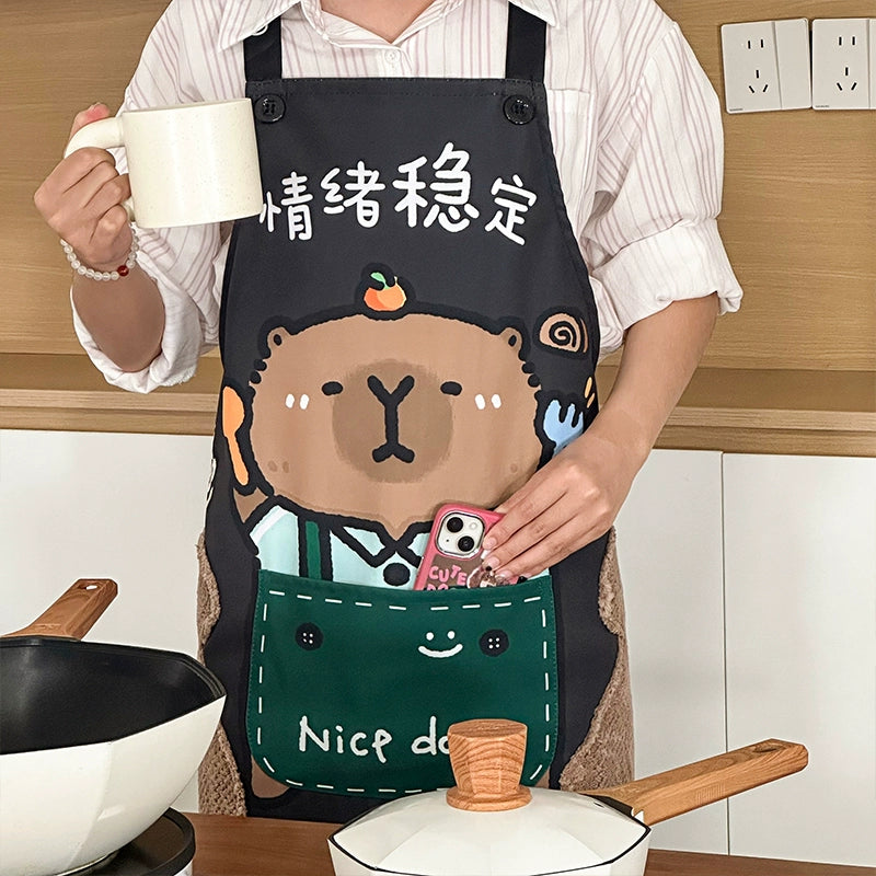 Apron Cartoon Waterproof Large Pocket Dining Erasable Kitchen