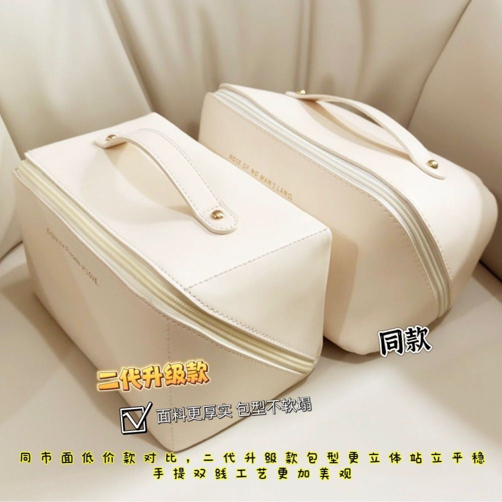 Accordion Pillow Cosmetic Bag Large Capacity Travel Cosmetic Storage Bag Portable Handbag PU Waterproof Washing Bag