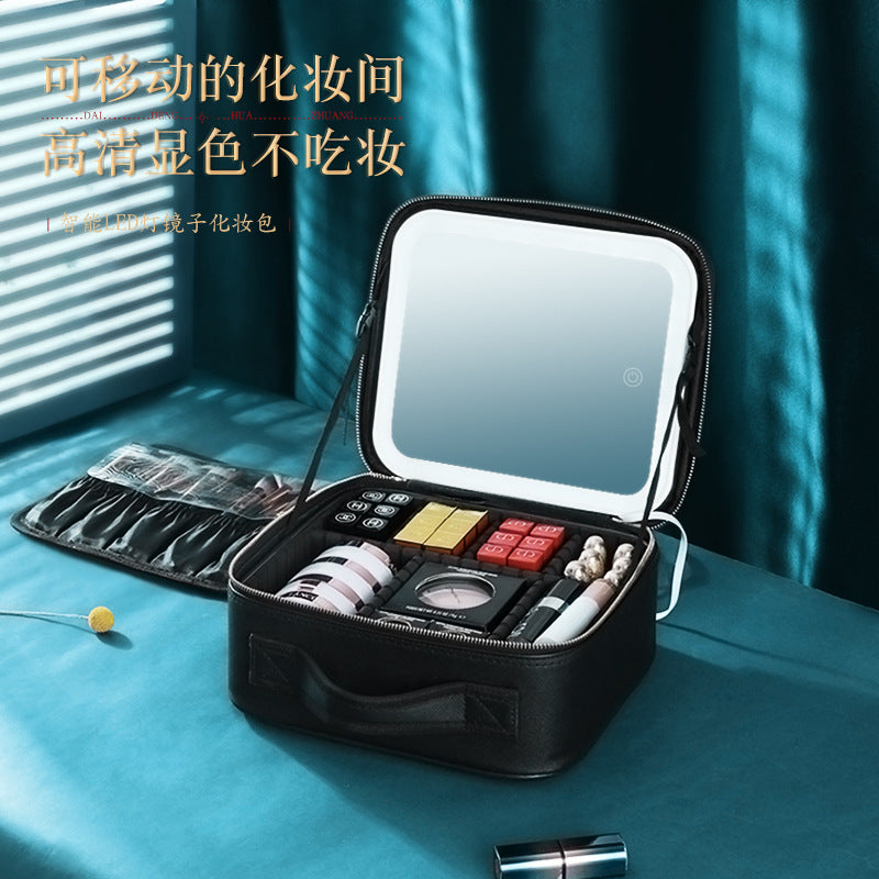 With Mirror Mirror Makeup Case With Light Cosmetic Bag and Makeup Artist Bag Large Capacity Cosmetic Storage Bag Portable