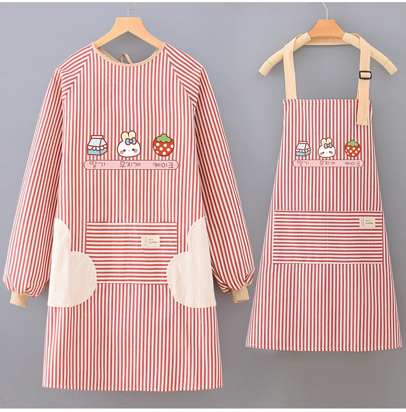 Household Summer Thin Internet Celebrity Cotton and Linen Long Sleeve Apron